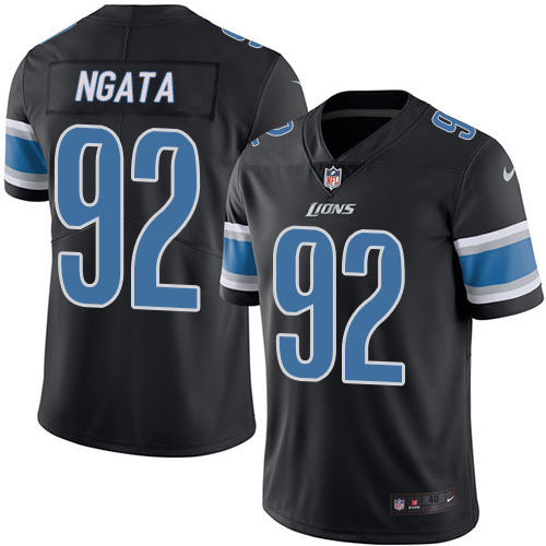 Men's Elite Haloti Ngata Nike Jersey Black - #92 Rush NFL Detroit Lions